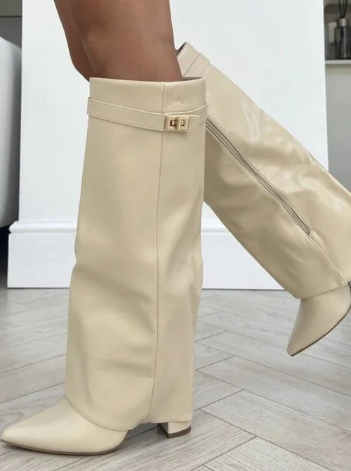 Champagne - Glansfulle Veganske Knestøvler